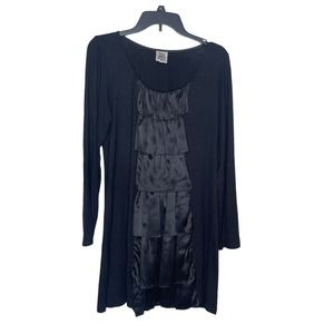 Ivy Jane Women's Dress 100% Silk Ruffle‎ Front Neck Long Sleeve Black 6